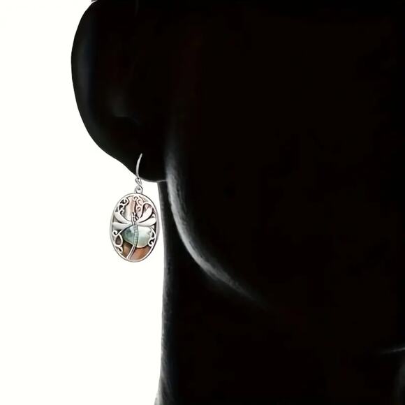 Dragonfly Dangle Earrings | Silver Shell Iridescent Bohemian Boho | New - Picture 5 of 7